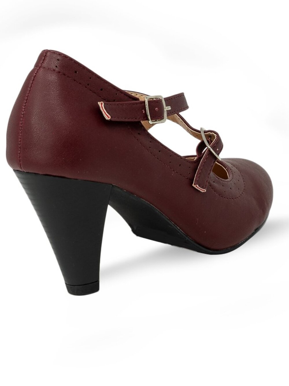 Women’s Double Strap Mary Jane Heels – Round Toe Pumps with Buckle Straps & Mid - Picture 3 of 3